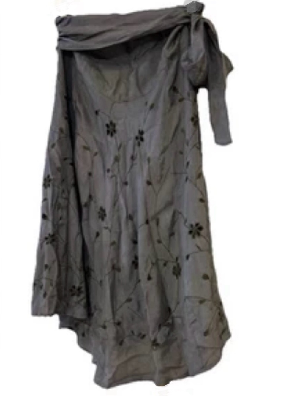 La Redoute Gray Embroidered A-Line Skirt Overlay Tie Detail - Picture 3 of 11